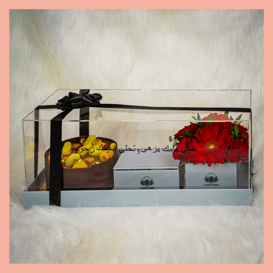 Luxury Gift Box with Cake and Flowers